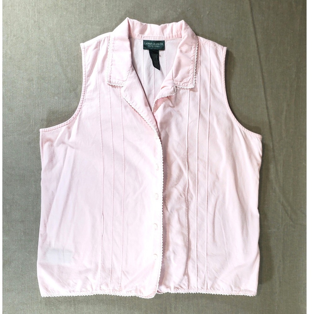 Lauren Ralph Lauren Jeans Co Pink Sleeveless Pintuck Lace Trim Button Down Top